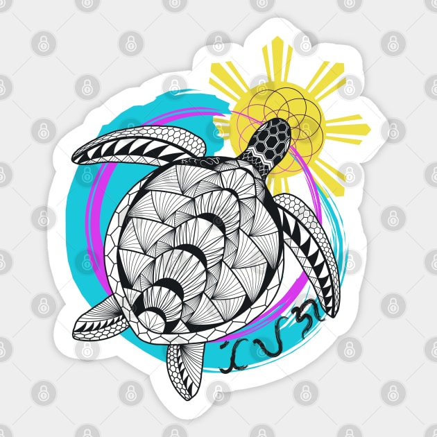 Tribal line Art Turtle / Baybayin word Tiyaga (Perseverance) Sticker by Pirma Pinas